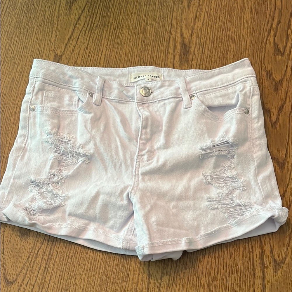 Almost Famous White Jean Shorts Distressed Mid-Length